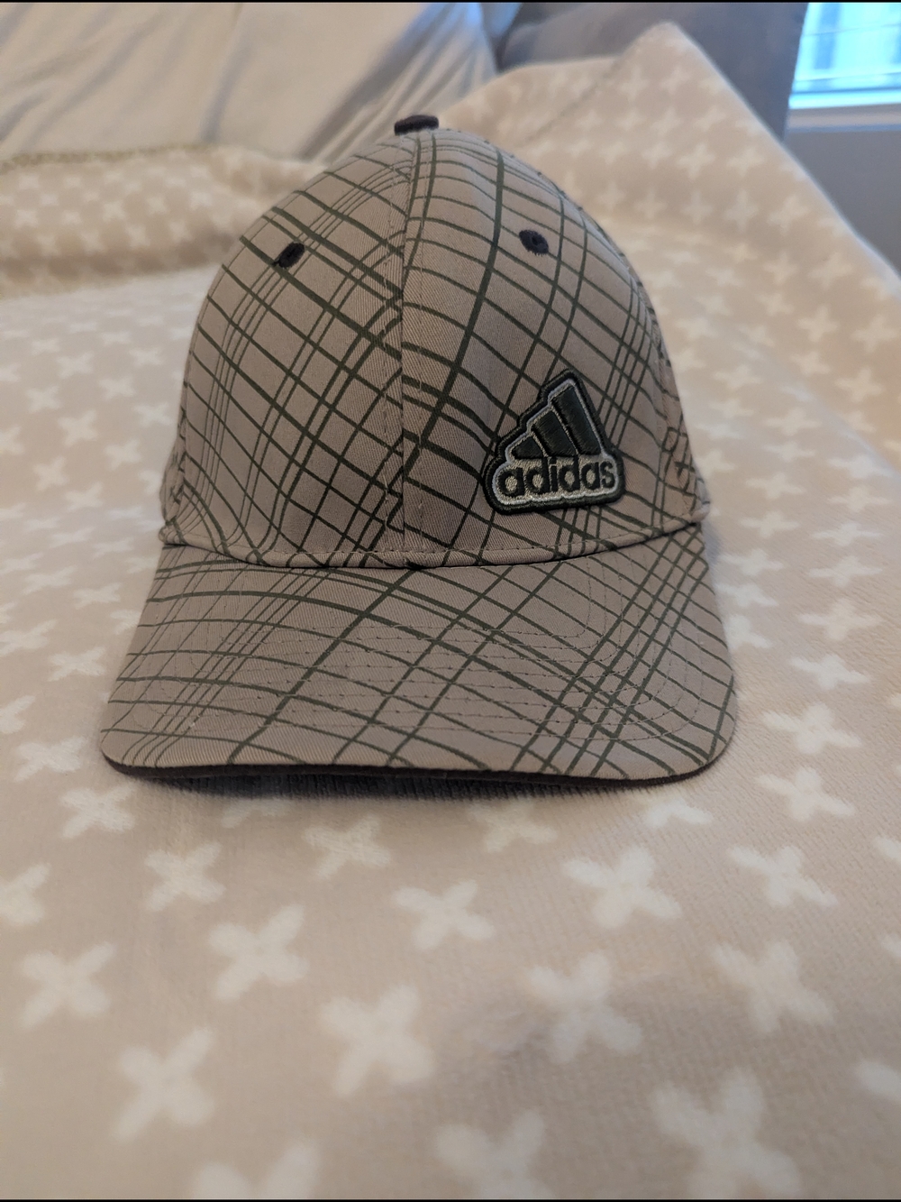 adidas Taupe Cap with Green Grid Pattern